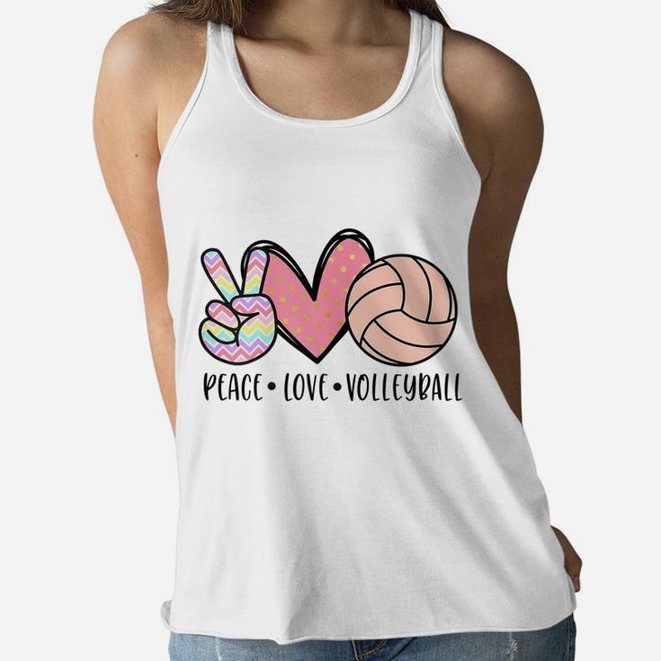 Peace Love Volleyball Cute Design For Women Teen Little Girl Women Flowy Tank