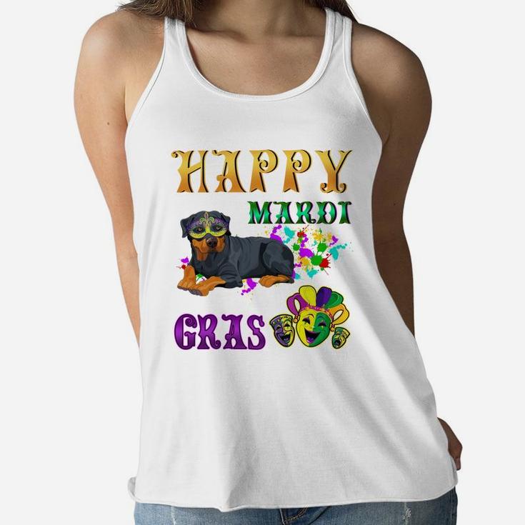 Rottweiler Dog Breed Happy Mardi Gras Festival Women Flowy Tank