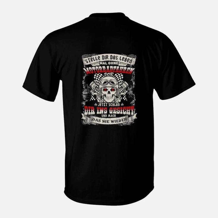 Totenkopf Lebensmotto T-Shirt im Vintage-Stil, Schwarzes Motiv-Print Tee