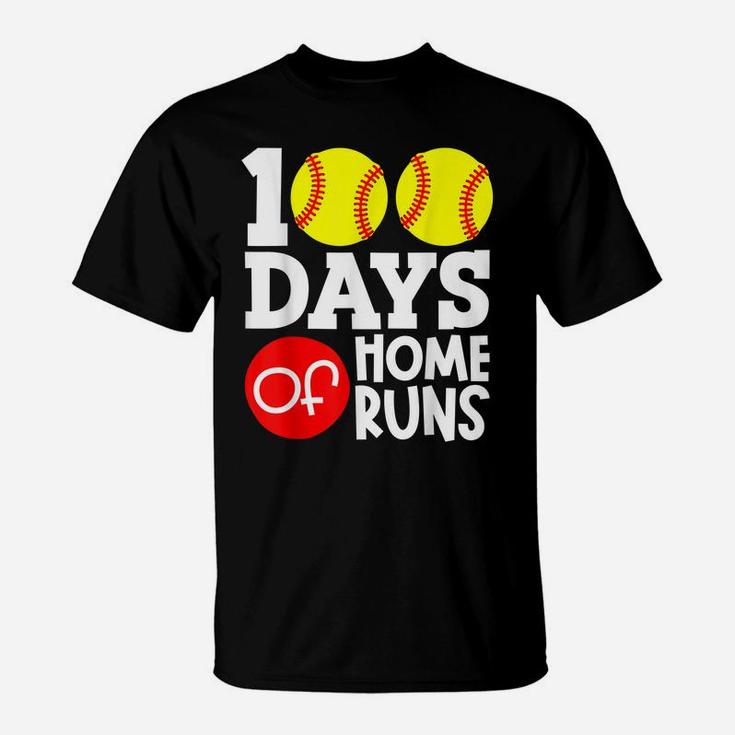 100 Days Of Home Runs School Baseball Softball Boys Girls T-Shirt