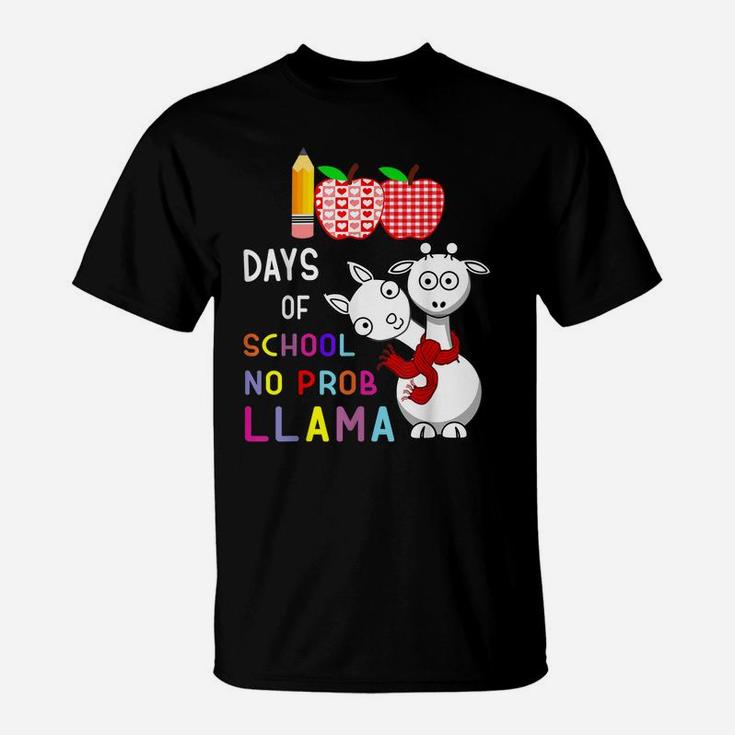 100 Days Of School Funny No Probllama Llama Teacher T-Shirt