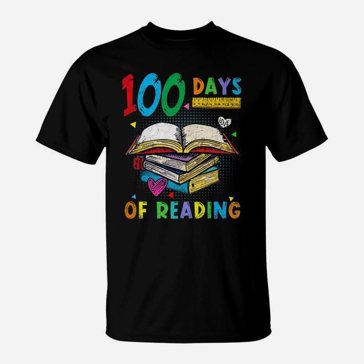 100 Days Of School Reading English Teacher Books Stack Tee T-Shirt