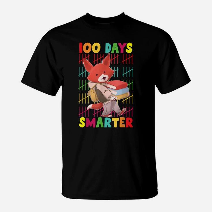 100 Days Of School Tee 100 Days Smarter, Fox Girls Boys Gift T-Shirt