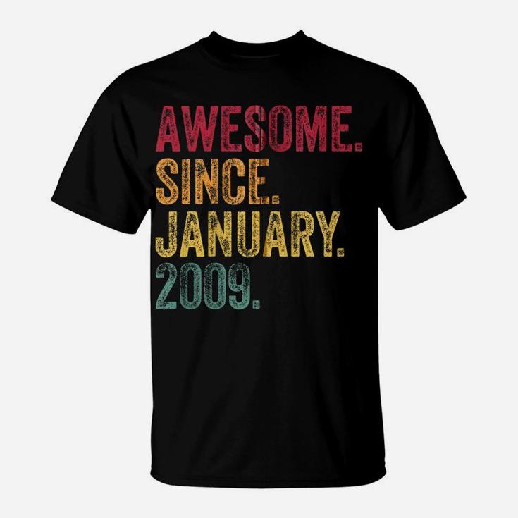 11Th Birthday Gift Awesome Since January 2009 11 Years Old Zip Hoodie T-Shirt