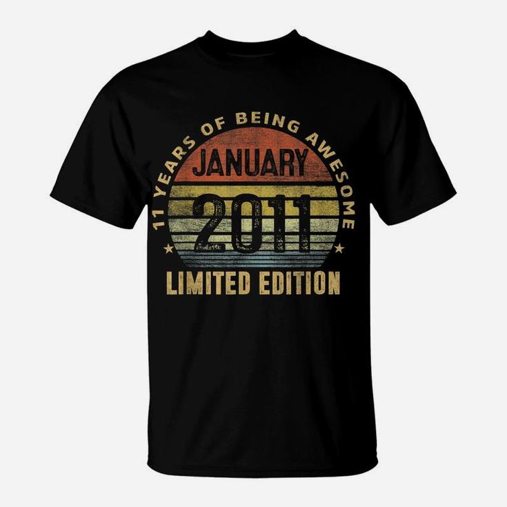 11Th Birthday Gift Men Vintage January 2011 11 Years Old T-Shirt