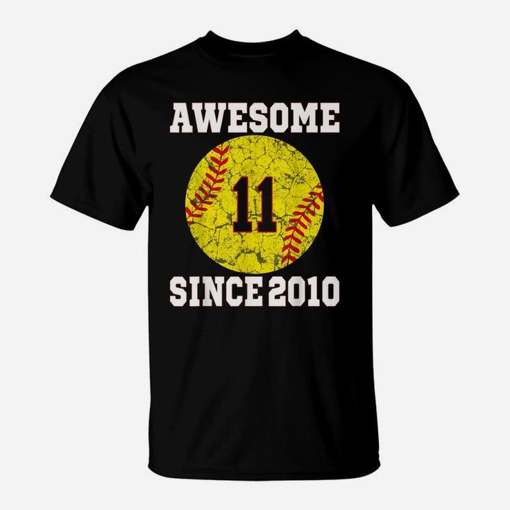 11Th Birthday Softball Lover 11 Years Old Vintage Retro T-Shirt