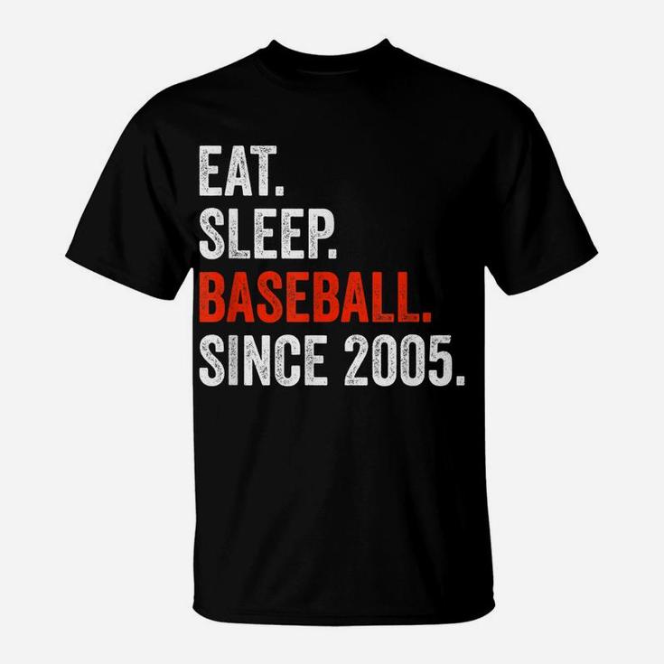 16Th Birthday Baseball Shirt Eat Sleep Since 2005 Girls Boys T-Shirt