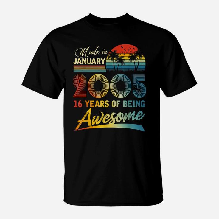 16Th Birthday Gift Vintage Retro January 2005 16 Years Old T-Shirt