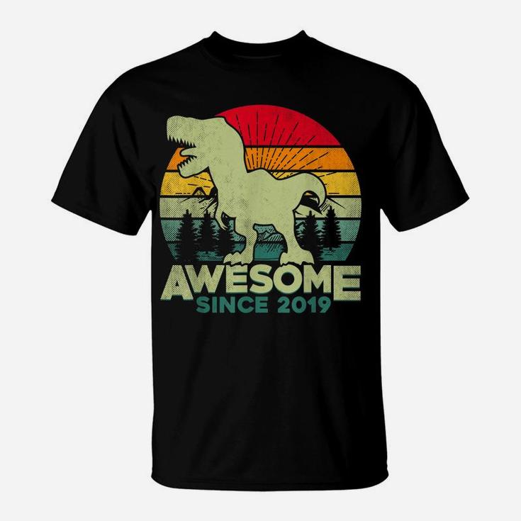 2Nd Birthday Dinosaur 2 Year Old Boy Kids Awesome Since 2019 T-Shirt