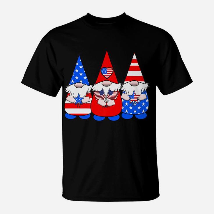 3 Patriotic Gnomes American Flag Red White Blue Usa T-Shirt