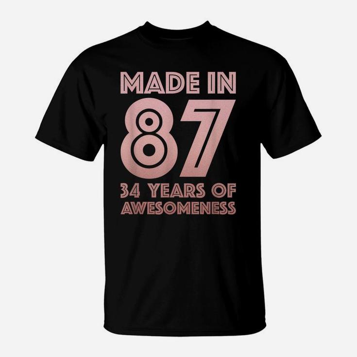 34Th Birthday Gifts Man Woman 34 Year Old Son Daughter 1987 T-Shirt