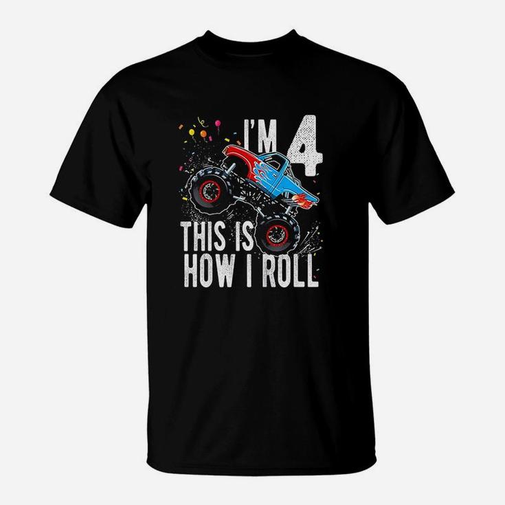 4 Year Old 4Th Birthday Boy Monster Truck Car T-Shirt
