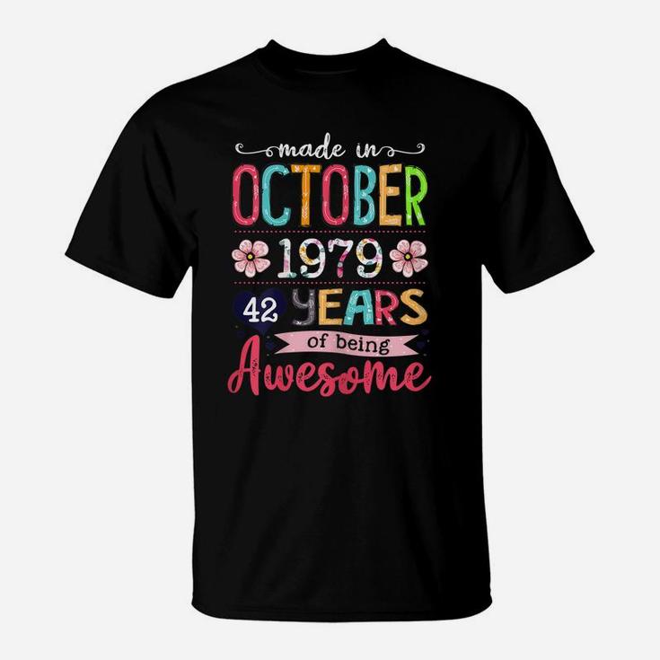 42 Years Old Floral Awesome Since October 1979 42Nd Birthday T-Shirt