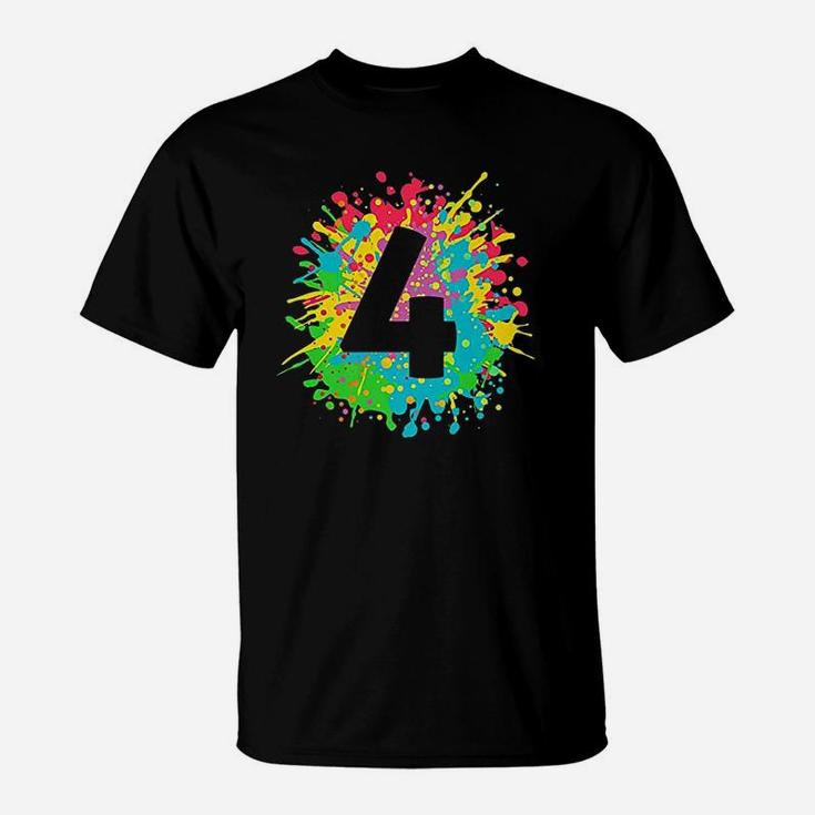 4Th Birthday For Kids Number 4 In Paint Splashes T-Shirt