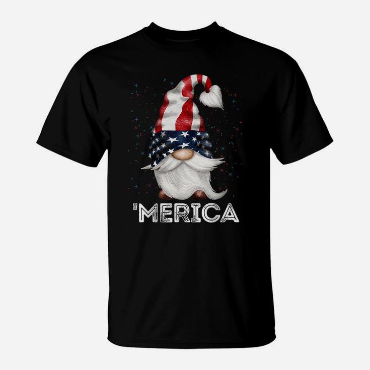 4Th Of July Patriotic Gnome American Flag Colored Gnome T-Shirt