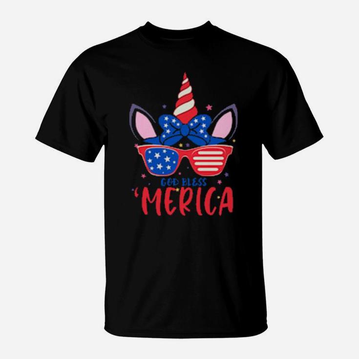 4Th Of July Patriotic God Bless Merica Unicorn T-Shirt