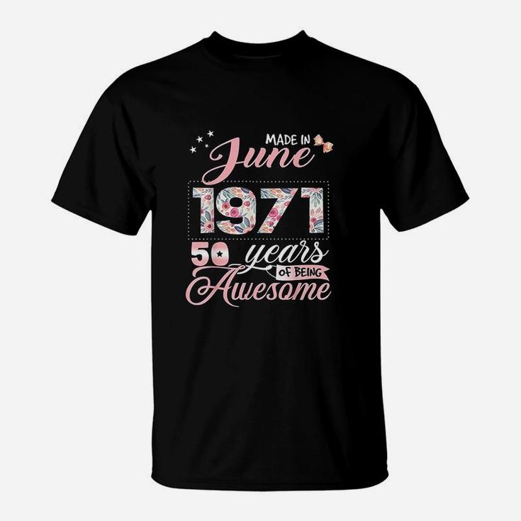 50Th Birthday Floral Gift For Born In June T-Shirt