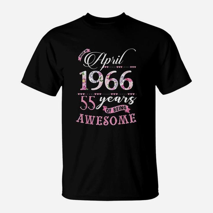 55Th Birthday Floral Born In April 1966 T-Shirt