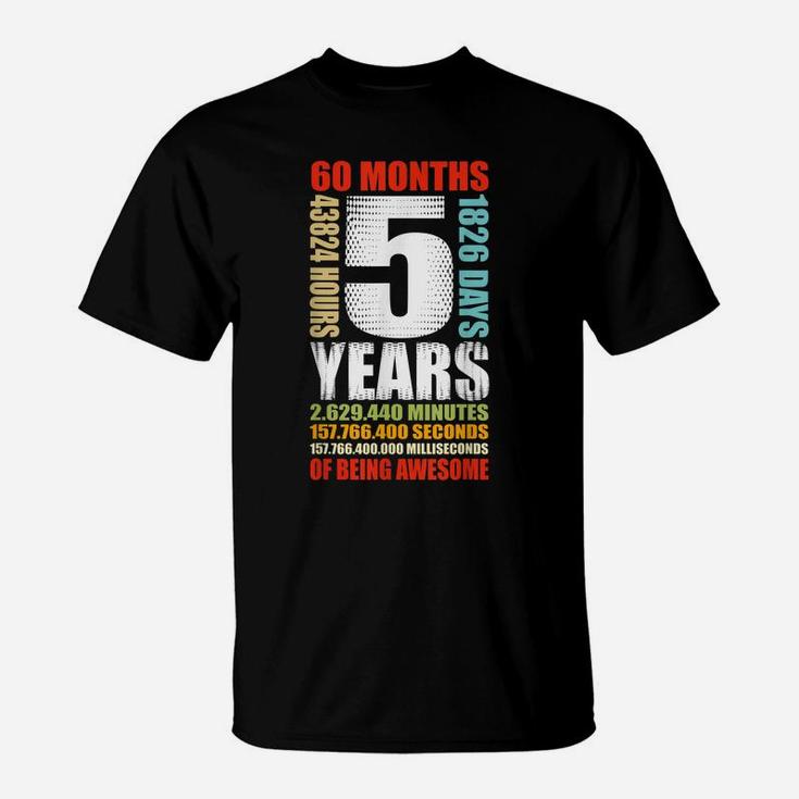 5Th Birthday 5 Year Old Boys Girls Kids Party Being Awesome T-Shirt