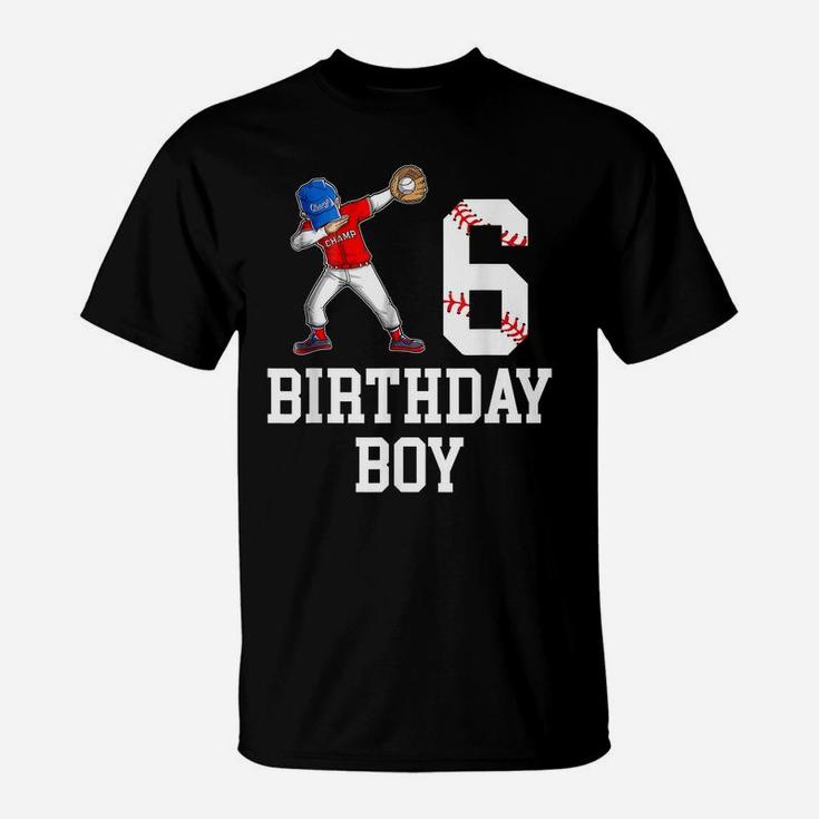 6 Year Old Baseball Kids Tee 6Th Birthday Baseball Dabbing T-Shirt