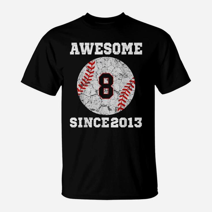 8Th Birthday Baseball Lover Gift 8 Years Old Vintage Retro T-Shirt