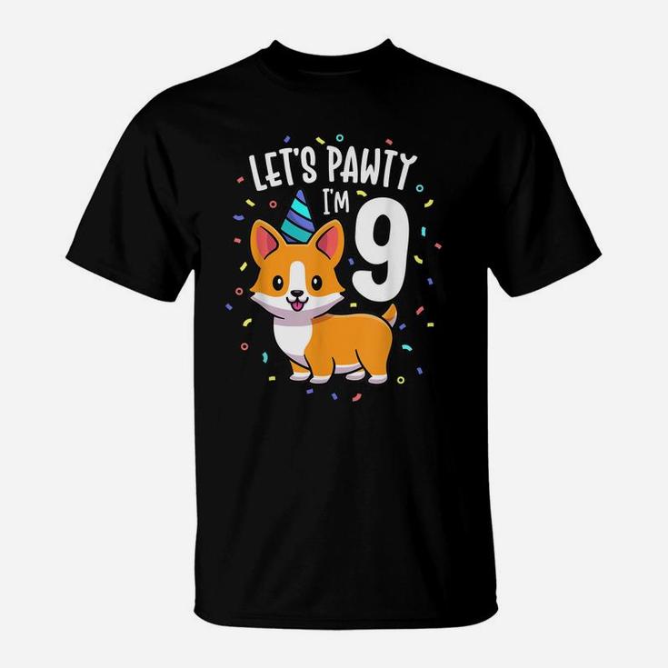 9 Years Old Corgi Dog Lover 9Th Birthday Party Outfit Kid T-Shirt