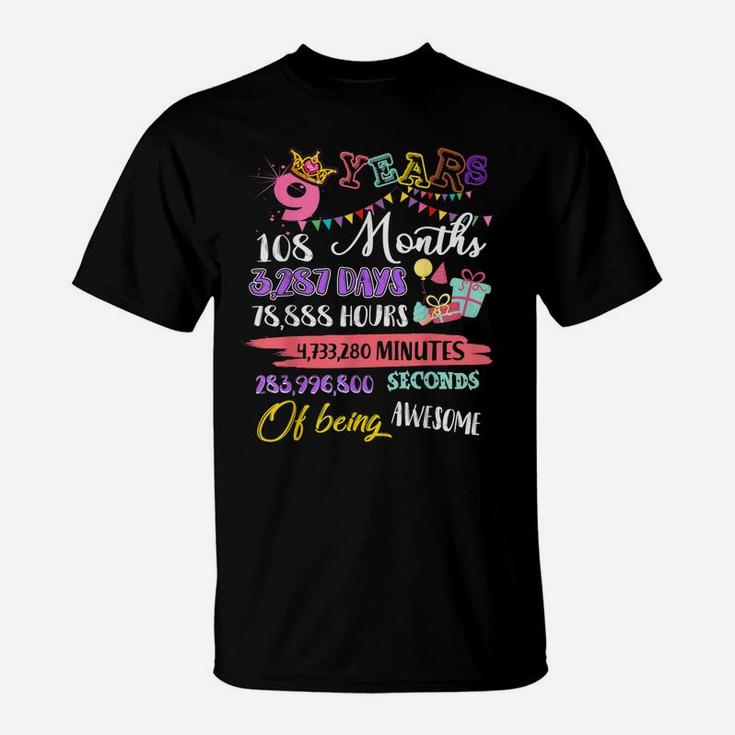 9Th Birthday Tshirt For Girls 9 Years Old Being Awesome Gift T-Shirt