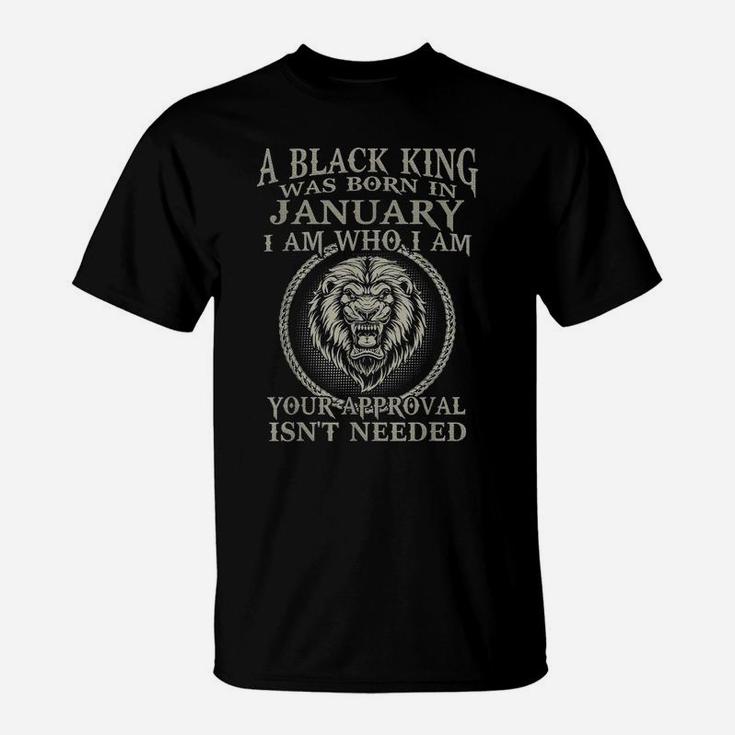 A Black King Was Born In January I Am Who Lion Birthday Gift T-Shirt