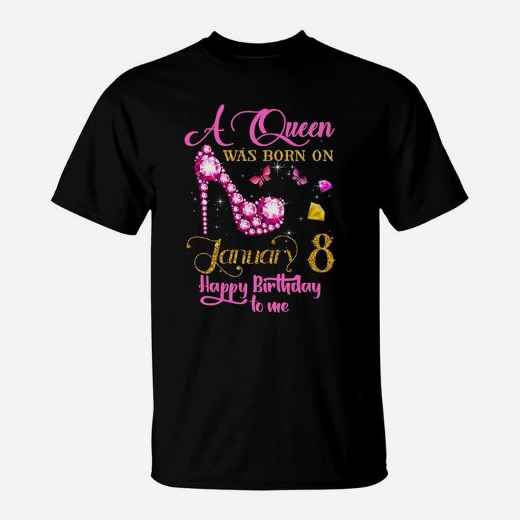 A Queen Was Born On January 8, 8Th January Birthday Gift V Sweatshirt T-Shirt