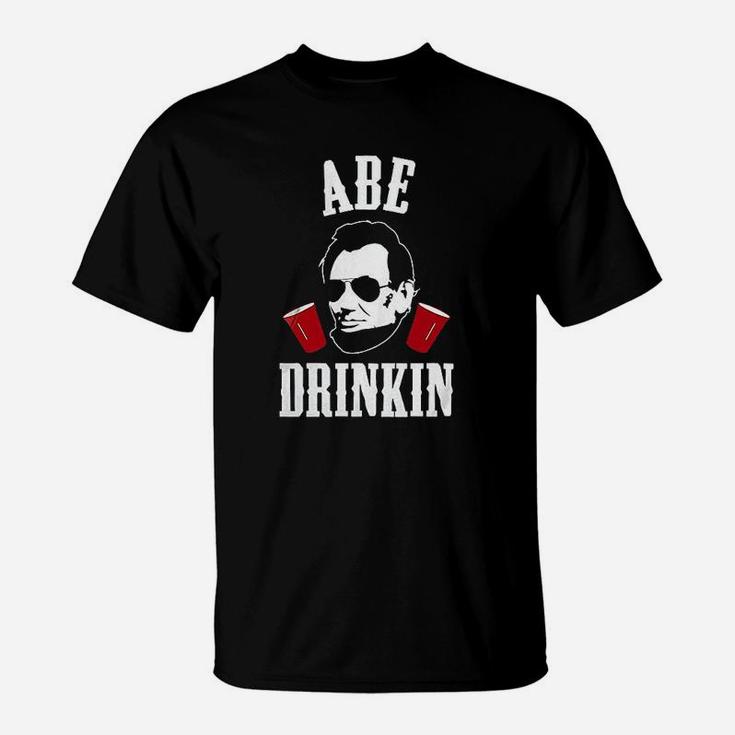 Abe Drinkin 4Th Of July  Navy Blue With White Red Print T-Shirt