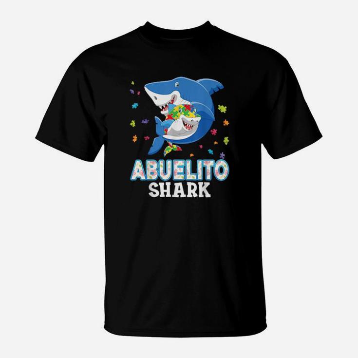 Abuelito Shark Autism Awareness Rainbow Puzzle Matching Do T-Shirt