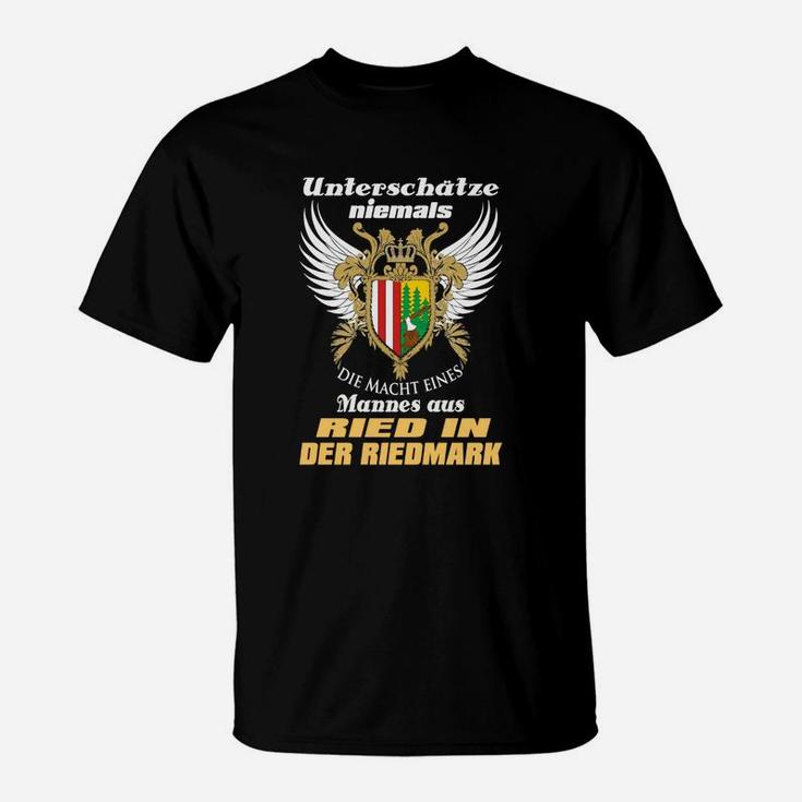 Adler & Wappen Schwarzes T-Shirt - Macht des Mannes aus Riedmark