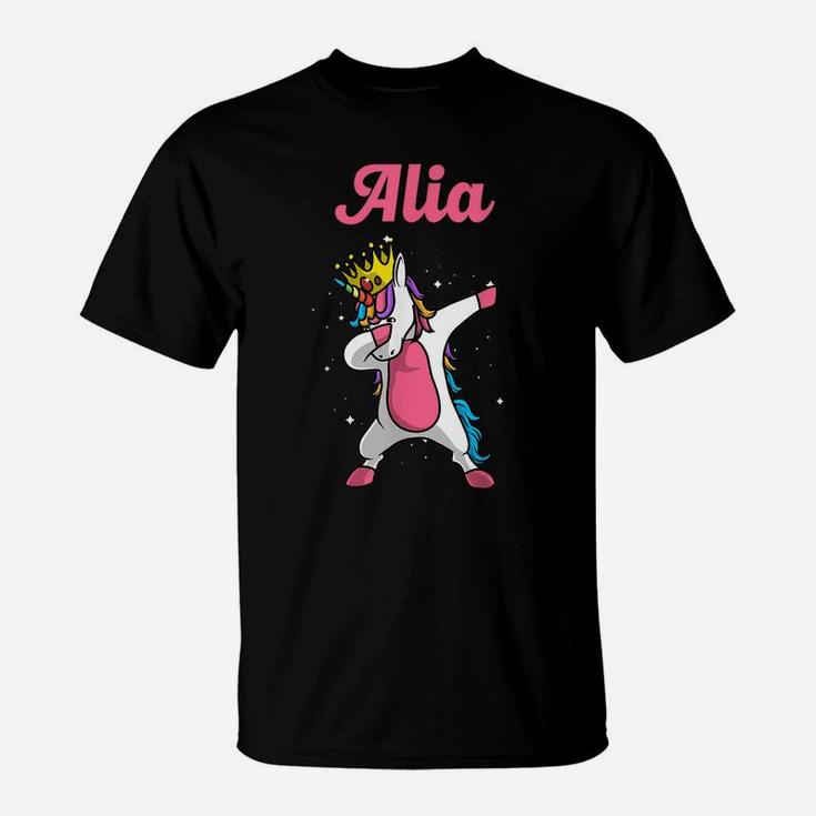 Alia Name Personalized Birthday Dabbing Unicorn Queen T-Shirt