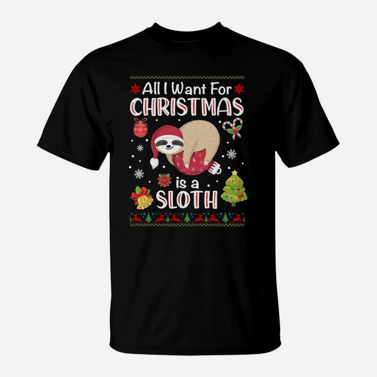 All I Want Is A Sloth For Christmas Ugly Xmas Pajamas Sweatshirt T-Shirt