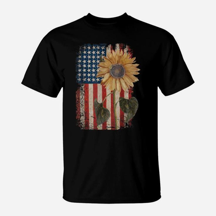 America Sunflower Flag 4Th July American Patriotic Flower T-Shirt