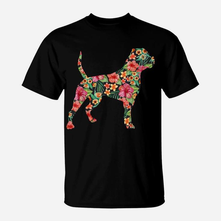 American Bulldog Flower Funny Dog Silhouette Floral Gifts T-Shirt