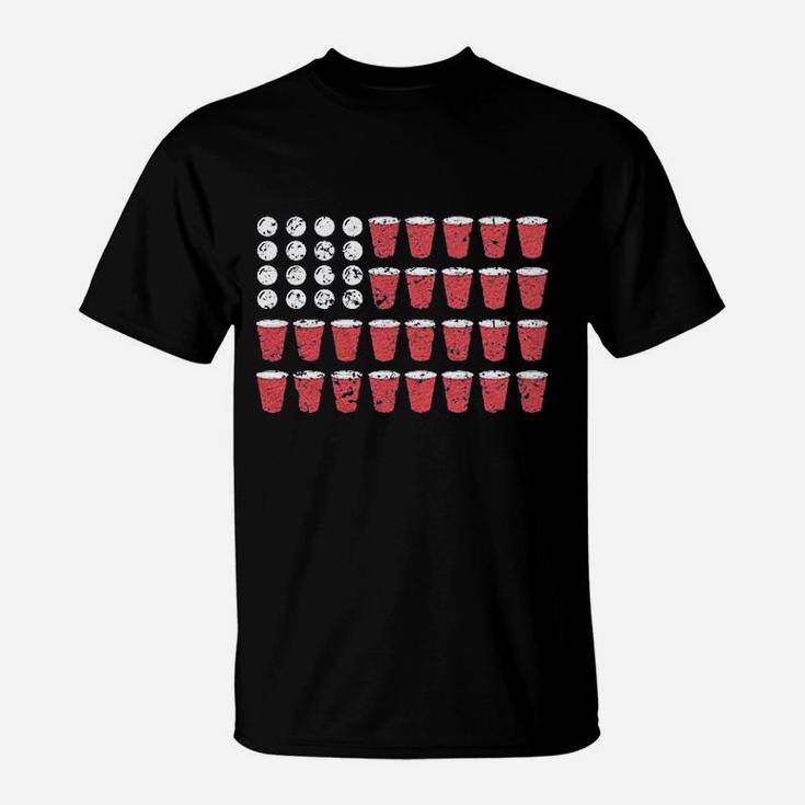 American Flag Beer Pong Funny Fourth Of July Drinking T-Shirt