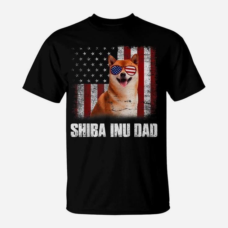 American Flag Best Shiba Inu Dad Ever Tee Dog Dad T-Shirt