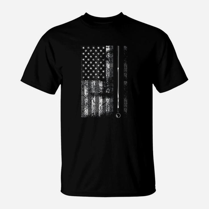 American Flag Billiard Stick Cute Table Game Funny Usa Gift T-Shirt