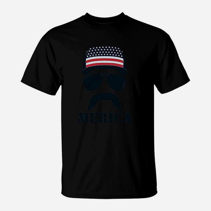 American Flag Cap Hat Patriotic 4Th Of July Merica Usa T-Shirt