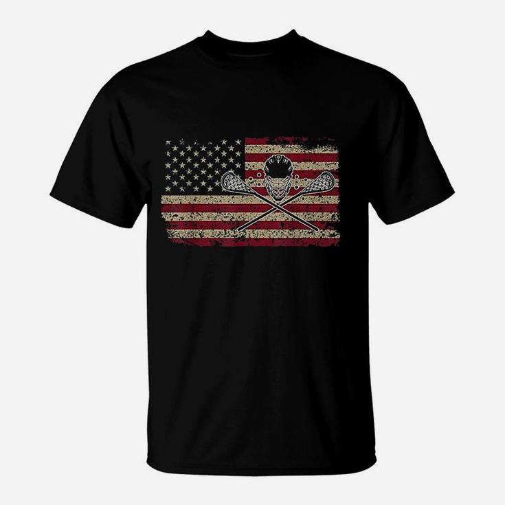American Flag Lacrosse Gift Proud Usa Lax Player Jersey T-Shirt