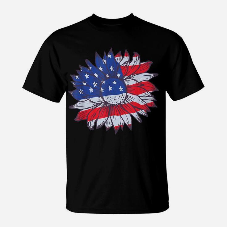 American Flag Sunflower Blooming Summer Flower Patriotic T-Shirt
