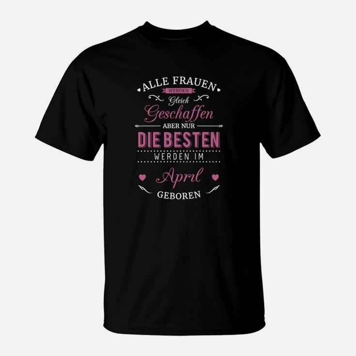 April Geburtstag Damen T-Shirt, Schwarz & Rosa 'Besten im April'