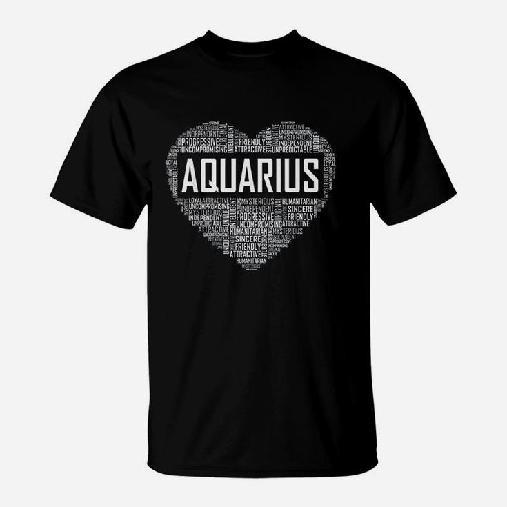 Aquarius Zodiac Traits Horoscope Astrology Sign Gift Heart T-Shirt