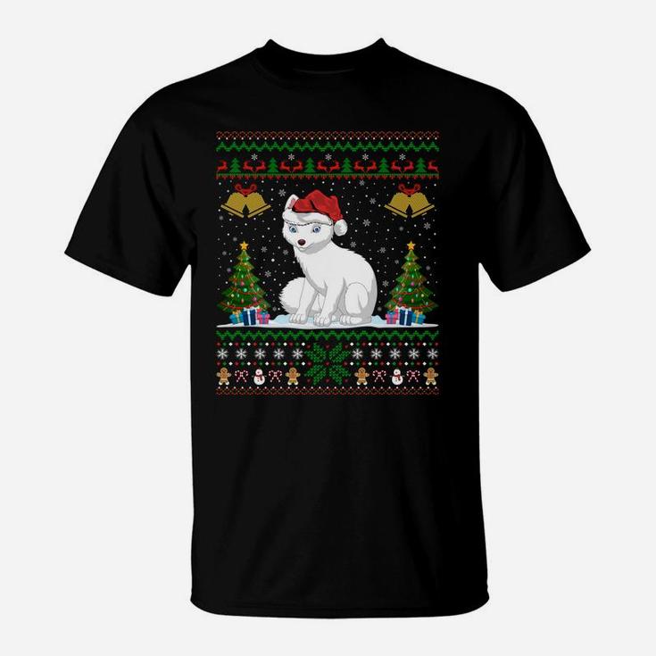 Arctic Fox Xmas Gift Santa Hat Ugly Arctic Fox Christmas Sweatshirt T-Shirt