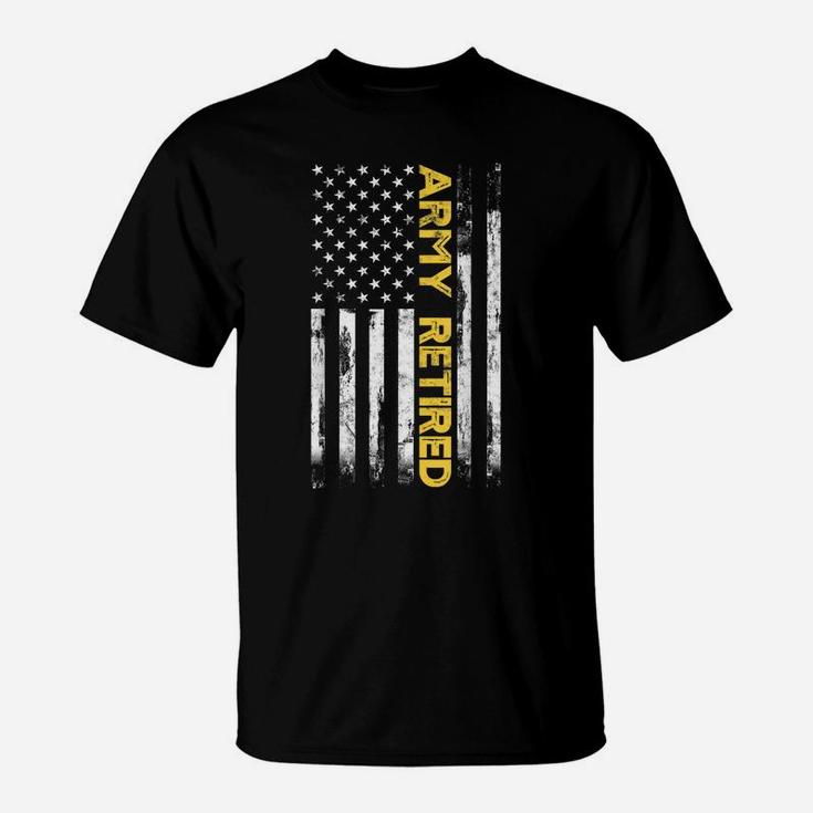 Army Retired Military US Army Thin Gold Line American Flag T-Shirt
