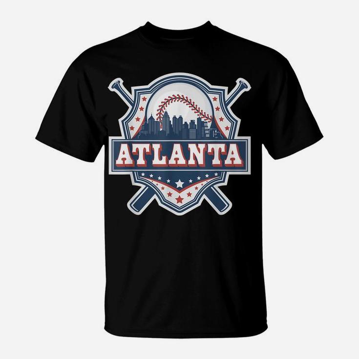 Atlanta Baseball Skyline Cityscape Classic Retro Baseball T-Shirt