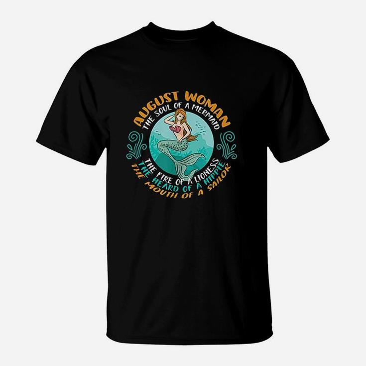 August Woman Soul Of Mermaid Leo Zodiac Birthday T-Shirt