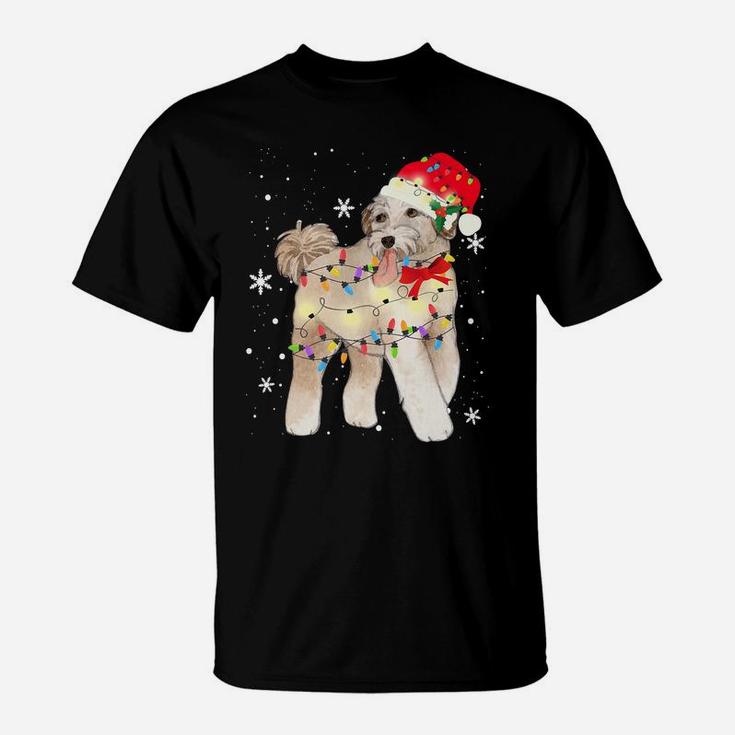 Aussiedoodle Dog Christmas Light Xmas Mom Dad Gifts T-Shirt