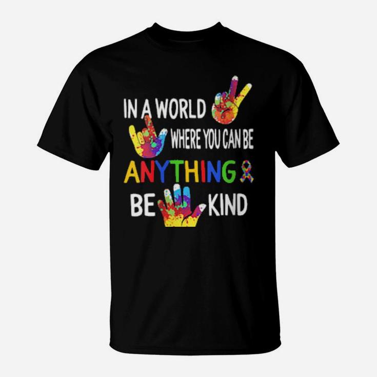 Autism Awareness In World Be Kind Asl Language Puzzle Ribbon T-Shirt